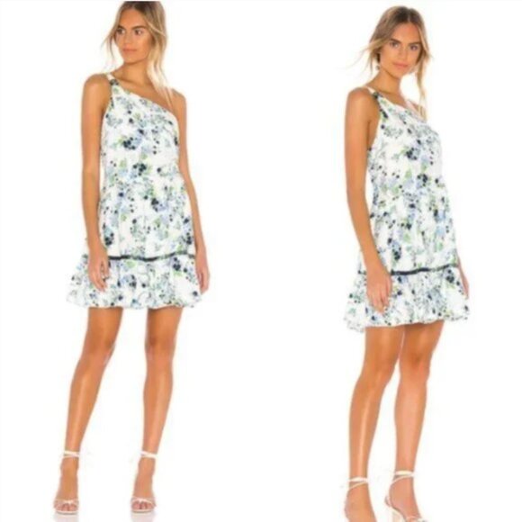 NWOT Free People "All Mine" Linen Floral One Shoulder Mini Dress Sz. S - Picture 1 of 4